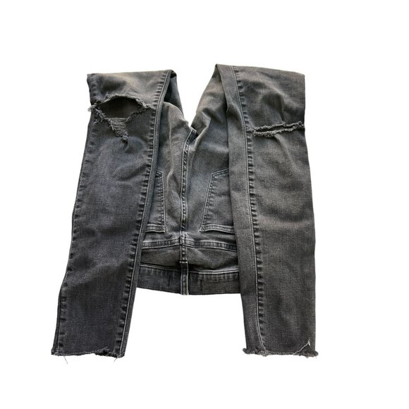 Madewell Black Jeans 9" High Rise Skinny Destroyed Holes Raw Hem Sz 26 Tall - Picture 2 of 5